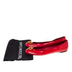 Pre Owned Alexander McQueen Red Leather Skull City Ballet Flats Size 40