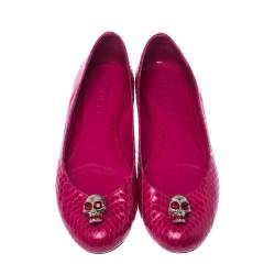 Pre Owned Alexander McQueen Pink Python Leather Skull City Ballet Flats Size 40
