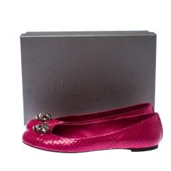 Pre Owned Alexander McQueen Pink Python Leather Skull City Ballet Flats Size 40