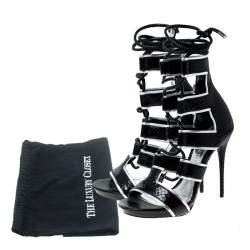 Pre Owned Alexander McQueen Black Python Leather Ankle Wrap Sandals Size 37.5