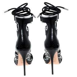 Pre Owned Alexander McQueen Black Python Leather Ankle Wrap Sandals Size 37.5