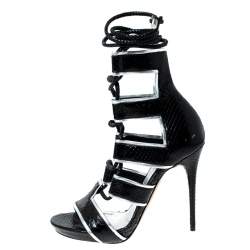 Pre Owned Alexander McQueen Black Python Leather Ankle Wrap Sandals Size 37.5