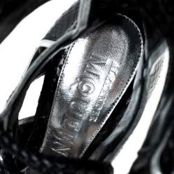 Pre Owned Alexander McQueen Black Python Leather Ankle Wrap Sandals Size 37.5