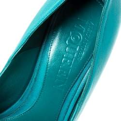 Pre Owned Alexander McQueen Teal Leather Skull Peep Toe Pumps Size 38