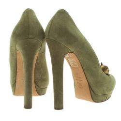 Pre Owned Alexander McQueen Olive Suede Punk Skull Peep Toe Pumps Size 39