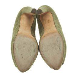 Pre Owned Alexander McQueen Olive Suede Punk Skull Peep Toe Pumps Size 39