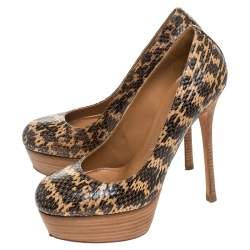 Pre Owned Alexander McQueen Black/Beige Python Platform Pumps Size 37