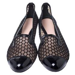 Pre Owned Alexander McQueen Black Patent Leather And Mesh Ballet Flats Size 38