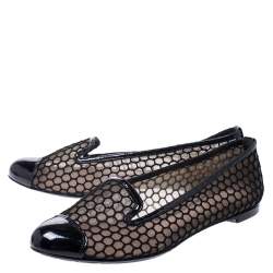 Pre Owned Alexander McQueen Black Patent Leather And Mesh Ballet Flats Size 38