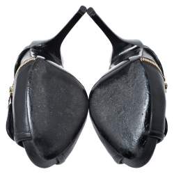 Pre Owned Alexander McQueen Black Leather Dredge Peep Toe Platform Mule Sandals Size 40