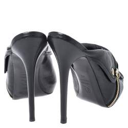 Pre Owned Alexander McQueen Black Leather Dredge Peep Toe Platform Mule Sandals Size 40