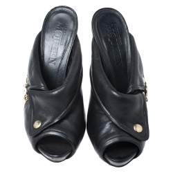 Pre Owned Alexander McQueen Black Leather Dredge Peep Toe Platform Mule Sandals Size 40