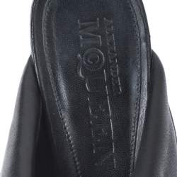 Pre Owned Alexander McQueen Black Leather Dredge Peep Toe Platform Mule Sandals Size 40