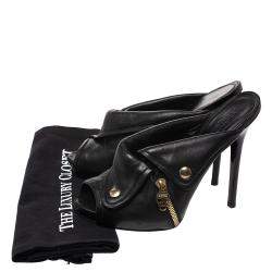 Pre Owned Alexander McQueen Black Leather Dredge Peep Toe Platform Mule Sandals Size 40