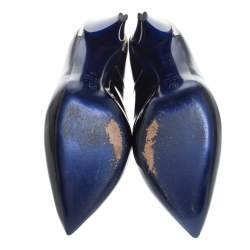 Pre Owned Alexander McQueen Dark Blue Patent Leather Platform Pointed Toe Pumps Size 39