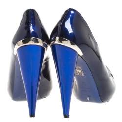 Pre Owned Alexander McQueen Dark Blue Patent Leather Platform Pointed Toe Pumps Size 39