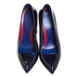Pre Owned Alexander McQueen Dark Blue Patent Leather Platform Pointed Toe Pumps Size 39