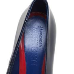 Pre Owned Alexander McQueen Dark Blue Patent Leather Platform Pointed Toe Pumps Size 39
