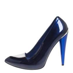 Pre Owned Alexander McQueen Dark Blue Patent Leather Platform Pointed Toe Pumps Size 39