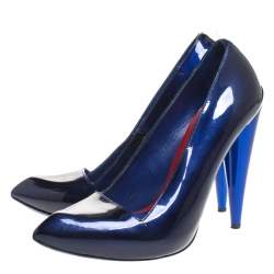 Pre Owned Alexander McQueen Dark Blue Patent Leather Platform Pointed Toe Pumps Size 39