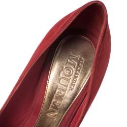 Alexander McQueen Red Suede Skull Embellished Peep Toe Pumps Size 36