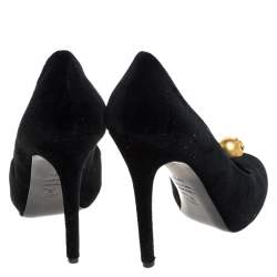 Pre Owned Alexander McQueen Black Velvet Crystal Embellished Skull Peep Toe Platform Pumps Size 39.5