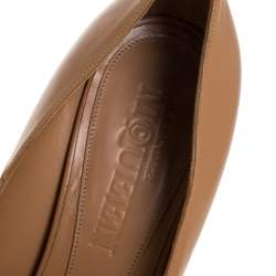 Pre Owned Alexander McQueen Brown Leather Skull Peep Toe Platform Pumps Size 40