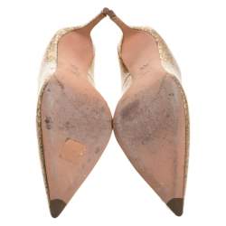 Pre Owned Alexander McQueen Gold Patent Glitter Leather Pointed Toe Pumps Size 39.5