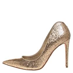Pre Owned Alexander McQueen Gold Patent Glitter Leather Pointed Toe Pumps Size 39.5