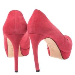 Alexander McQueen Red Suede Horn Heel Platform Pumps Size 37