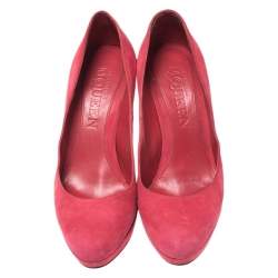 Alexander McQueen Red Suede Horn Heel Platform Pumps Size 37