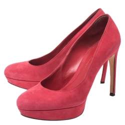 Alexander McQueen Red Suede Horn Heel Platform Pumps Size 37