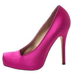 Pre Owned Alexander McQueen Majenta Satin Square Toe Platform Pumps Size 36.5