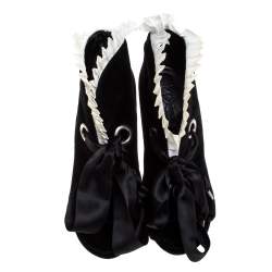 Pre Owned Alexander McQueen Black Velvet Frill Detail Open Toe Ankle Boots Size 41