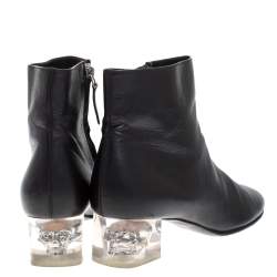 Pre Owned Alexander McQueen Black Leather Skull Ankle Boots Size 36