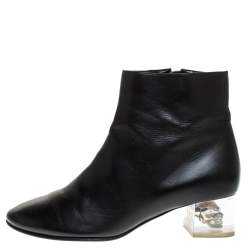 Pre Owned Alexander McQueen Black Leather Skull Ankle Boots Size 36
