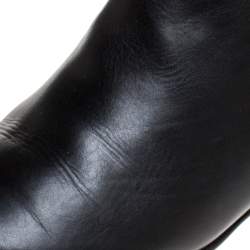 Pre Owned Alexander McQueen Black Leather Skull Ankle Boots Size 36