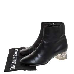 Pre Owned Alexander McQueen Black Leather Skull Ankle Boots Size 36