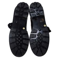 Pre Owned Alexander McQueen Black Patent Leather with Velvet Lace Up Platform Ankle Boots Size 40