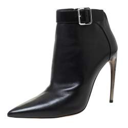 Alexander McQueen Black Patent Leather Chain Detail Buckle Ankle Boots Size  36