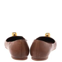 Pre Owned Alexander McQueen Brown Leather Skull Ballet Flats Size 38.5