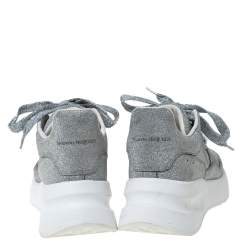 Pre Owned Alexander McQueen Silver Glitter Platform Lace Up Sneakers Size 35