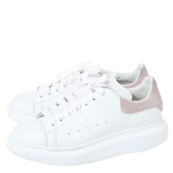 Pre Owned Alexander McQueen White Leather And Pink Suede Platform Sneakers Size 41