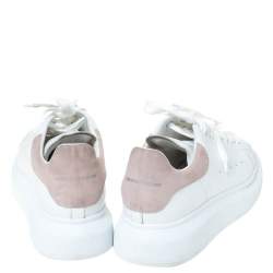 Pre Owned Alexander McQueen White Leather And Pink Suede Platform Sneakers Size 41