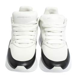 Pre Owned Alexander McQueen White/Black Leather And Mesh Oversized Runner Low Top Sneakers Size 38.5
