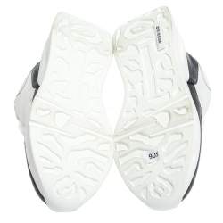 Pre Owned Alexander McQueen White/Black Leather And Mesh Oversized Runner Low Top Sneakers Size 38.5