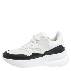 Pre Owned Alexander McQueen White/Black Leather And Mesh Oversized Runner Low Top Sneakers Size 38.5