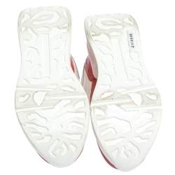Pre Owned Alexander McQueen White/Red Leather And Mesh Oversized Runner Low Top Sneakers Size 38