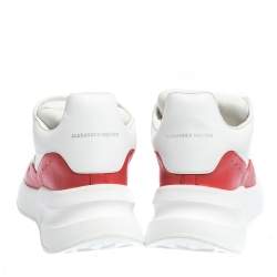 Pre Owned Alexander McQueen White/Red Leather And Mesh Oversized Runner Low Top Sneakers Size 37.5