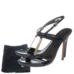 Alexander McQueen Black Patent Leather T-strap Sandals Size 37.5